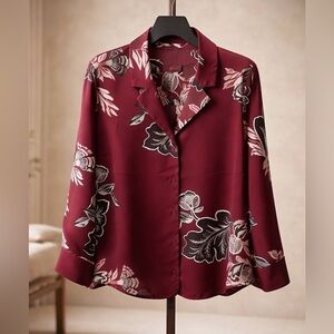 Rafaella Burgundy and Black Floral Button Down Shirt